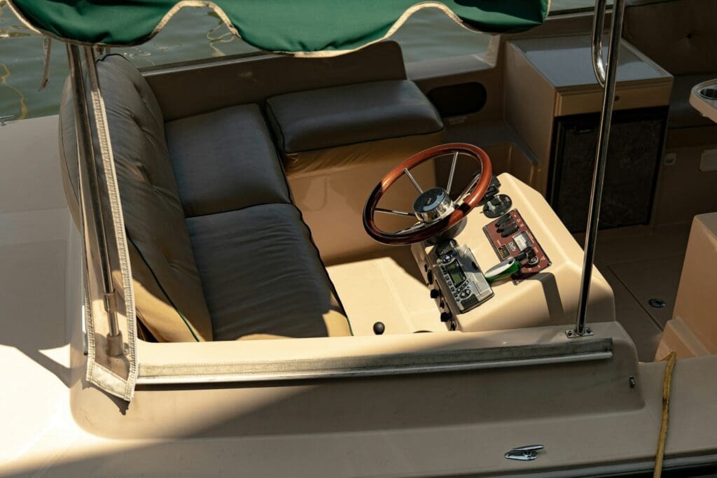 Boat seat with custom cut foam cushions designed for marine comfort and support
