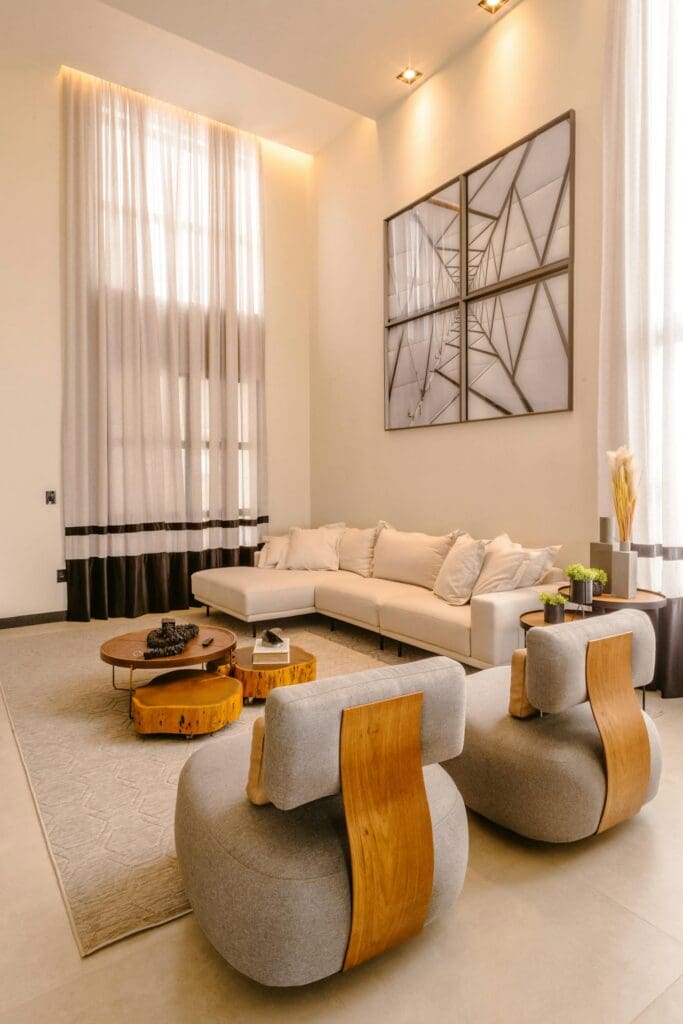 Luxury living room with custom furniture from upholstery near me services